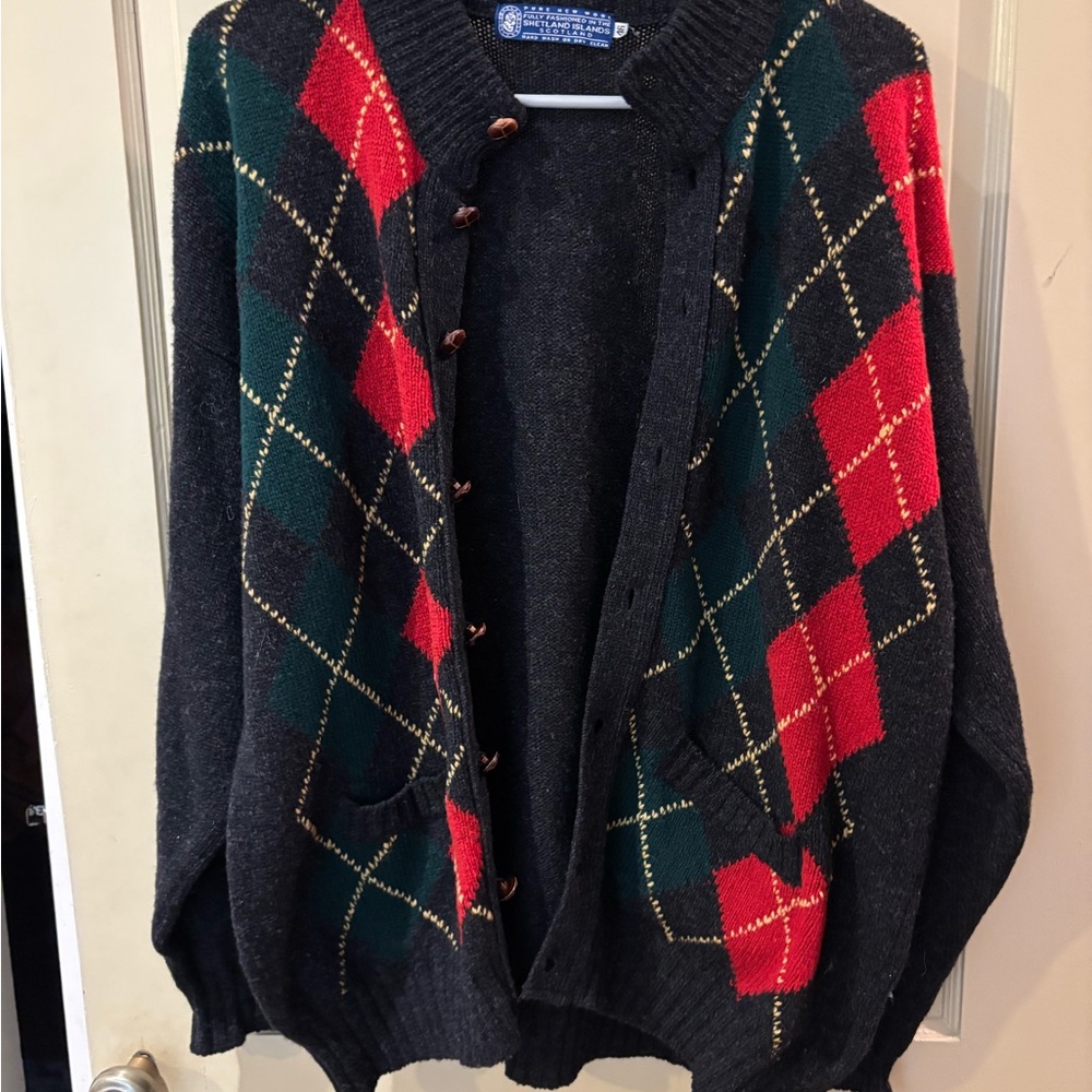 Men's Grey Argyle Cardigan